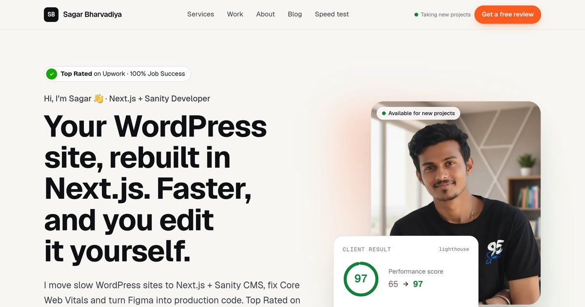 sagarbharvadiya.com — NextJS + Sanity portfolio