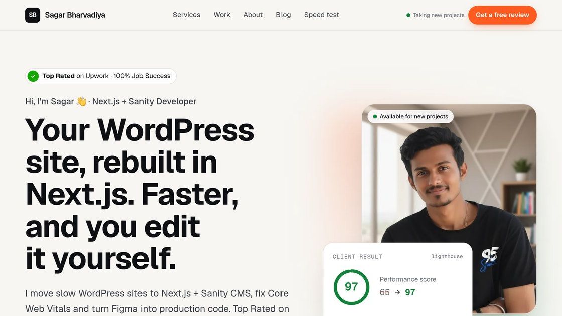 sagarbharvadiya.com — NextJS + Sanity portfolio