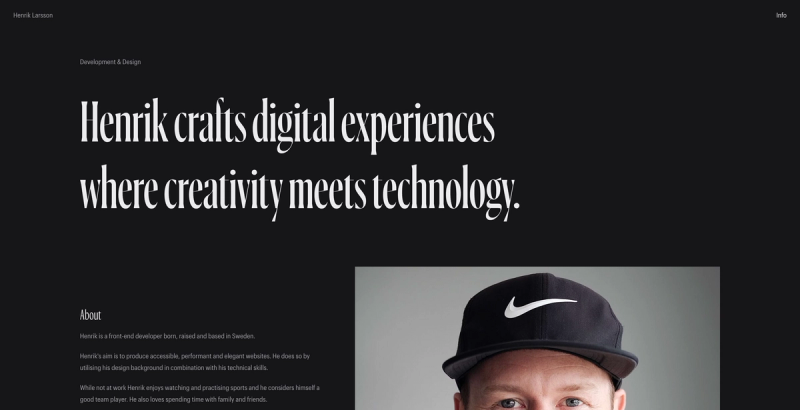 Screenshot of about page on Henrik's website