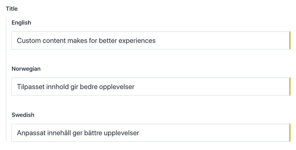 Screenshot showing the title field presented in three languages.