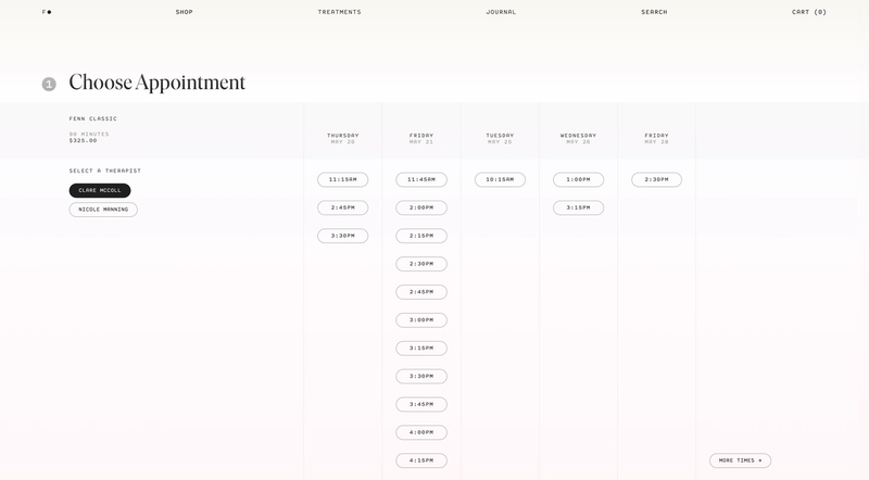 Scheduling Page. We built a sync between Acuity Scheduling & Sanity to create Treatment & Treatment Booking pages