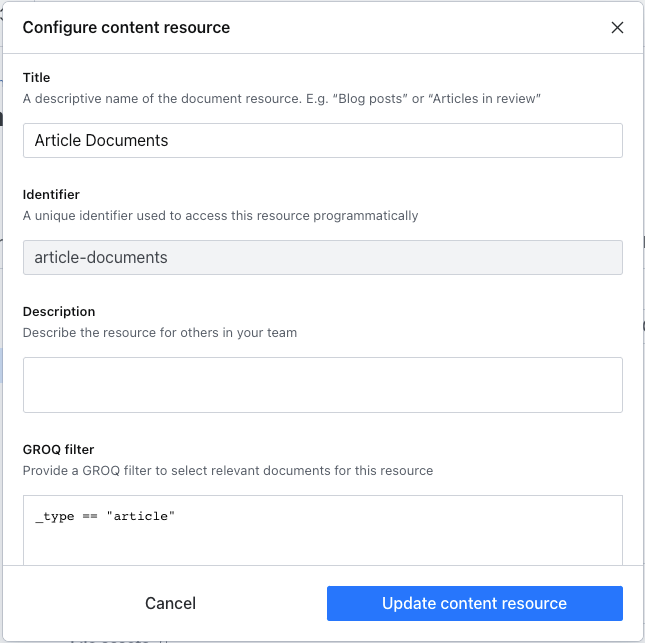 Content resources allow you to describe a subset of documents to apply different permissions to for each member role.