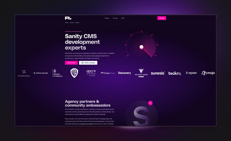 A screenshot of the Sanity CMS development experts page