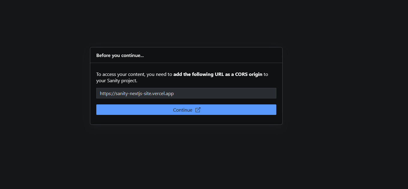 Sanity CORS settings prompt