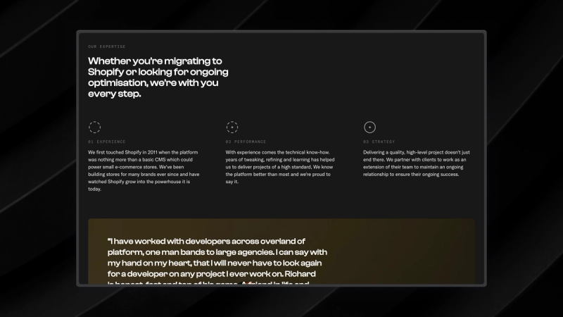 A screenshot of Graft Studio's services on a modernist background