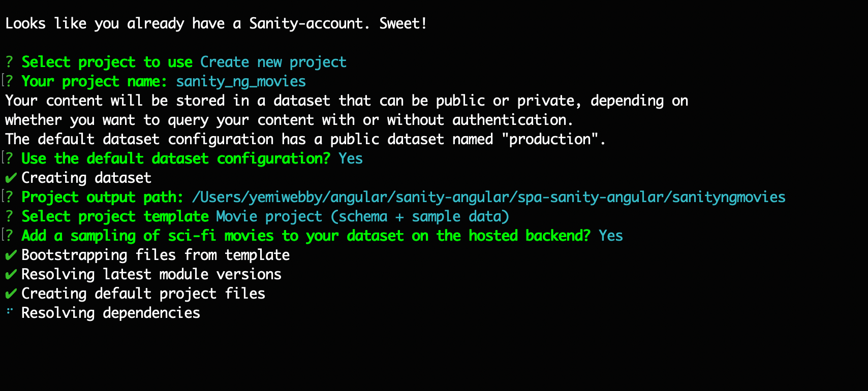 creating a new project with dataset