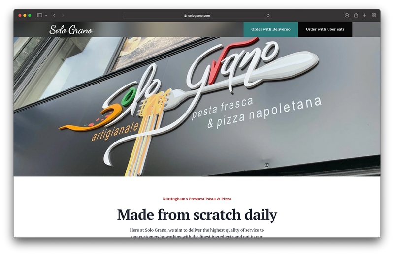 Solo Grano in a browser on the homepage