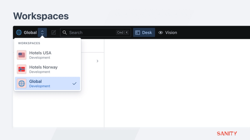 In this example, the “Global” workspace contains a unique schema from all other markets and may only be visible to specific members.