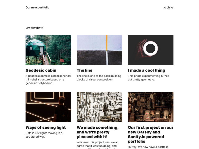 A list of example projects in the Sanity and Gatsby powered portfolio