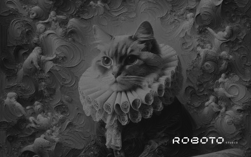Look at this loveable moggy in a ruffled collar surrounded by a bunch of cherubs