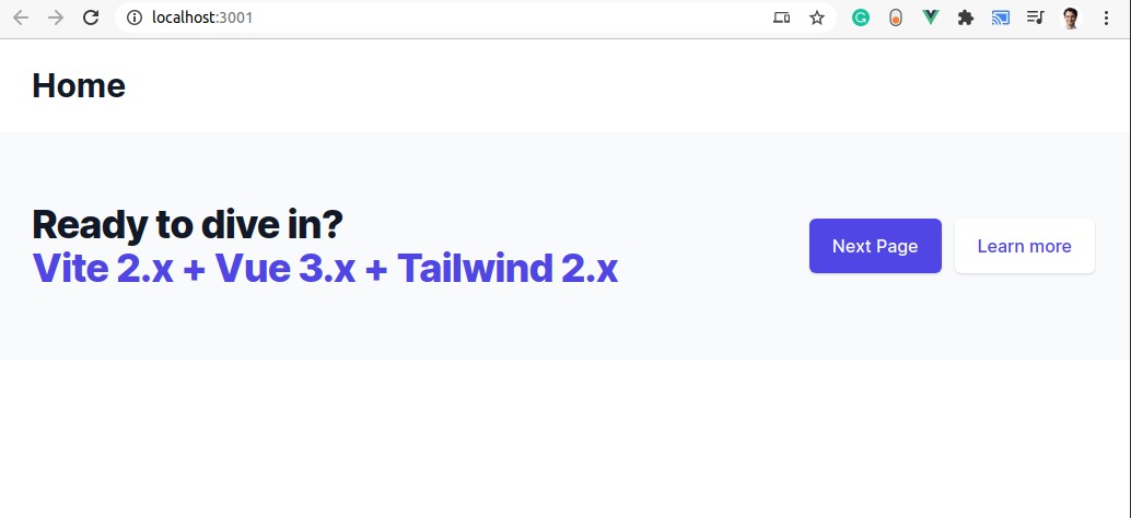 Image of the Vue and Vite starter web browser screen