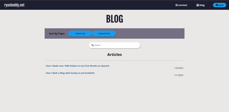 Blog Index page with fully functioning search and filters