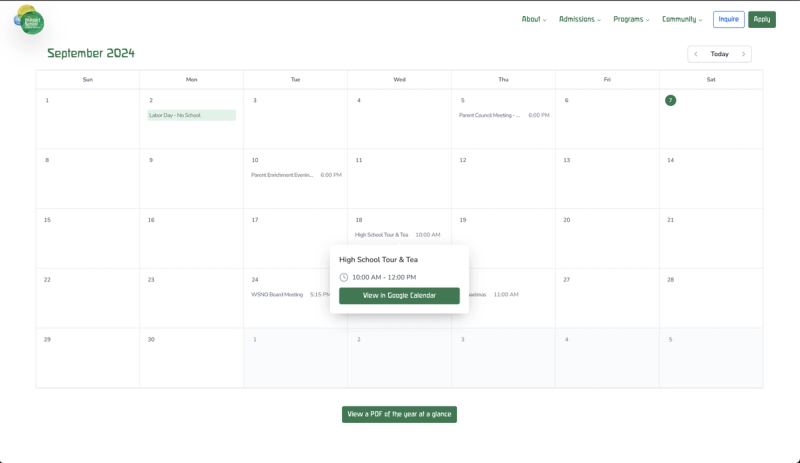 Calendar page pulling from google calendar api and rendered server side. State stored in URL for sharing and dynamic OG data