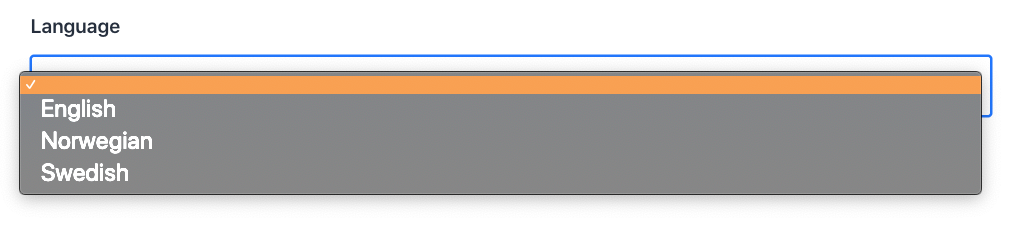 Screenshot showing language select of a Sanity document.