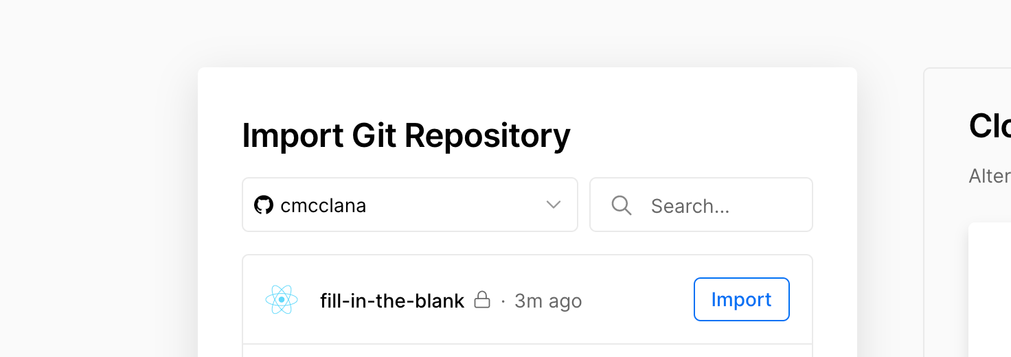 Screenshot of Vercel "Import GIt Repository"