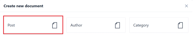 "Post" when creating a new document in Sanity Studio