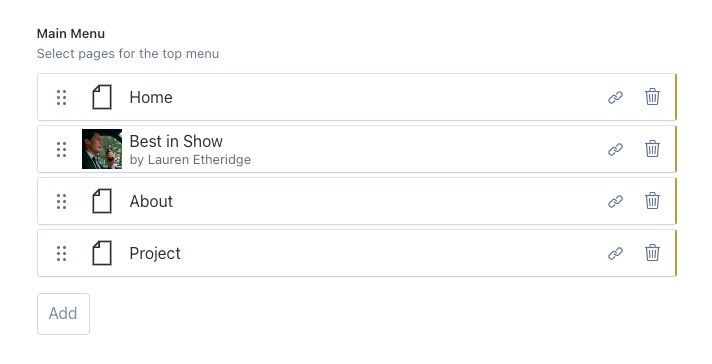 That array of references allows you to add multiples pages, products, or other content as a main menu item.