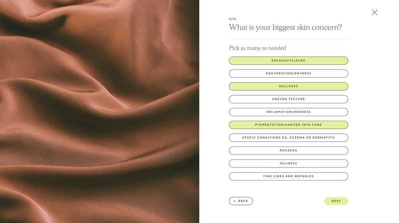 Onboarding continued on the NZCI website. The user can select from a range of skin care concerns.