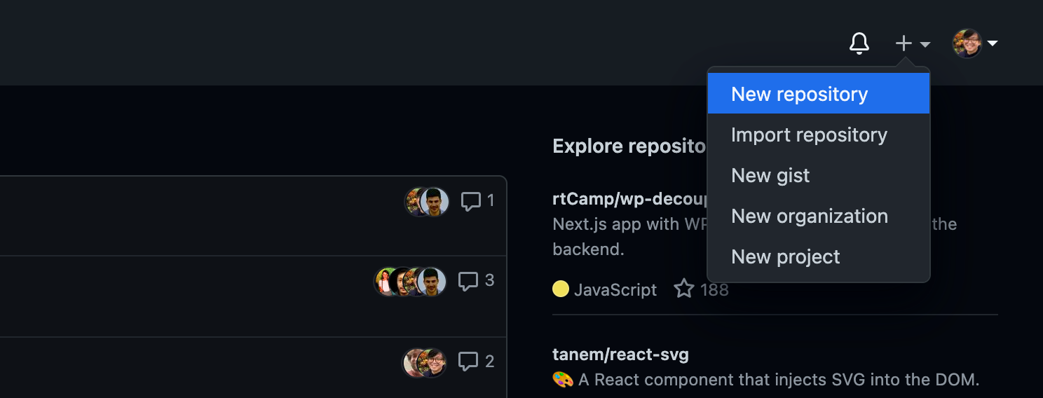 Screenshot of GitHub's "New repository" button