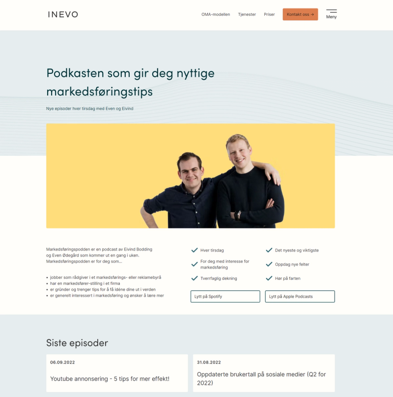 Landing Page for one of Norway's largest Marketing Podcasts