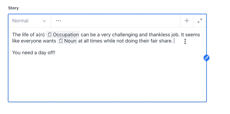 GIF demo of inline block in sanity studio