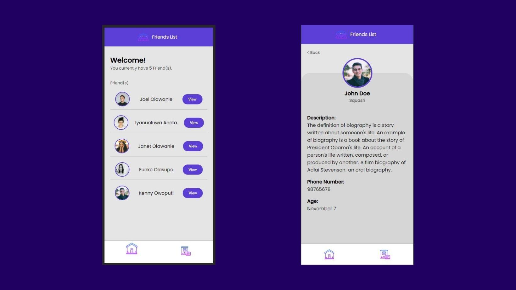 Display of app to be built