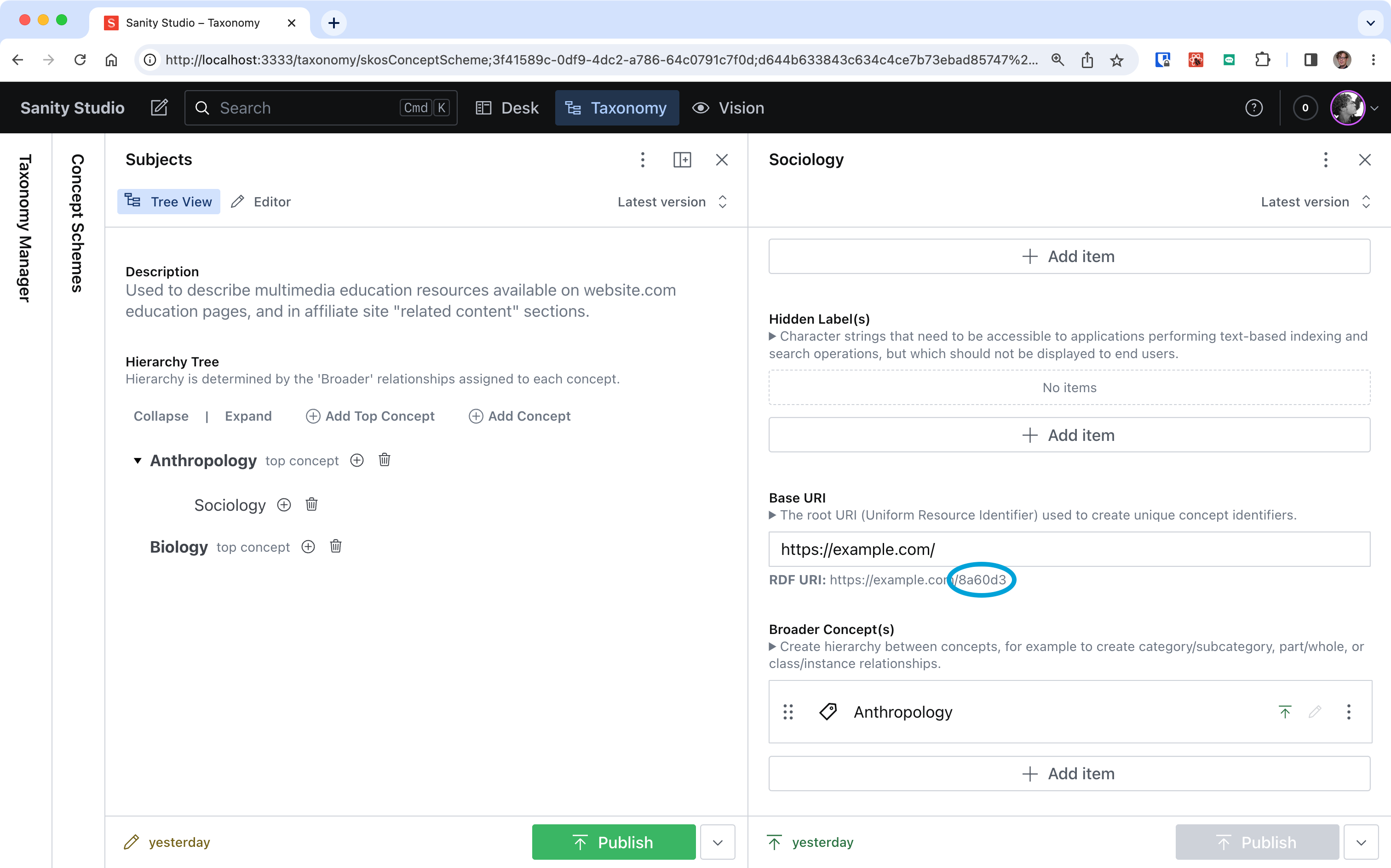 Each concept has a unique ID you can use to query and reference concepts