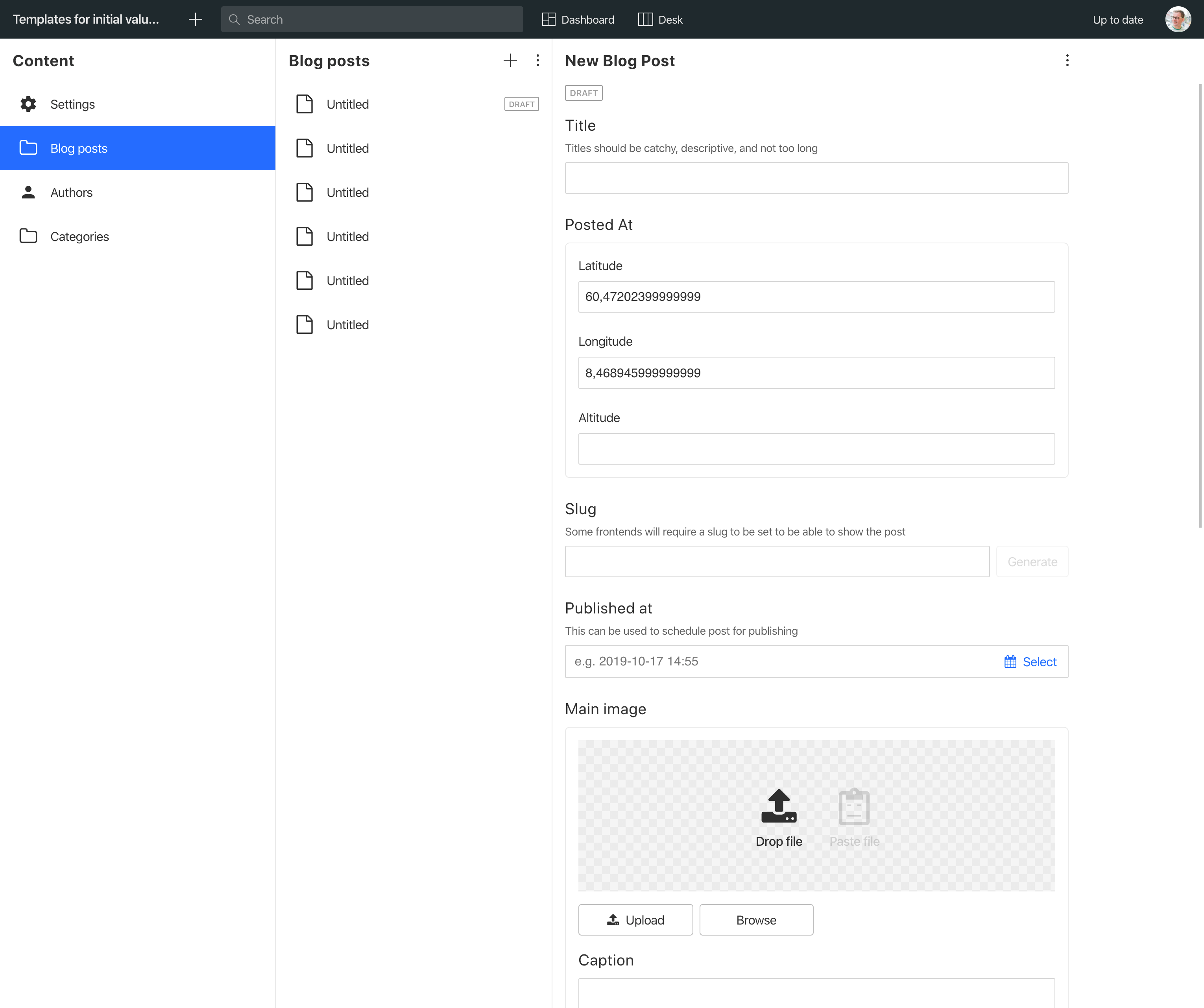 A new blog post with geolocation coordinates (Studio Version 0.142.8)