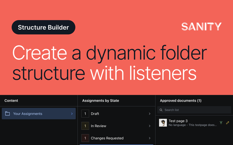 illustration of title ("Create a dynamic folder structure with listeners") and small screenshot of structure
