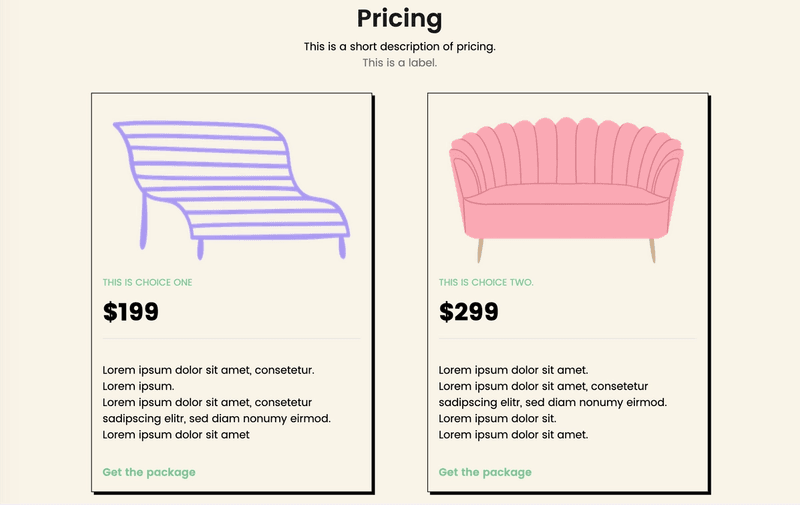 pricing section
