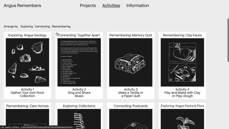 Activities index page with option for filtering.