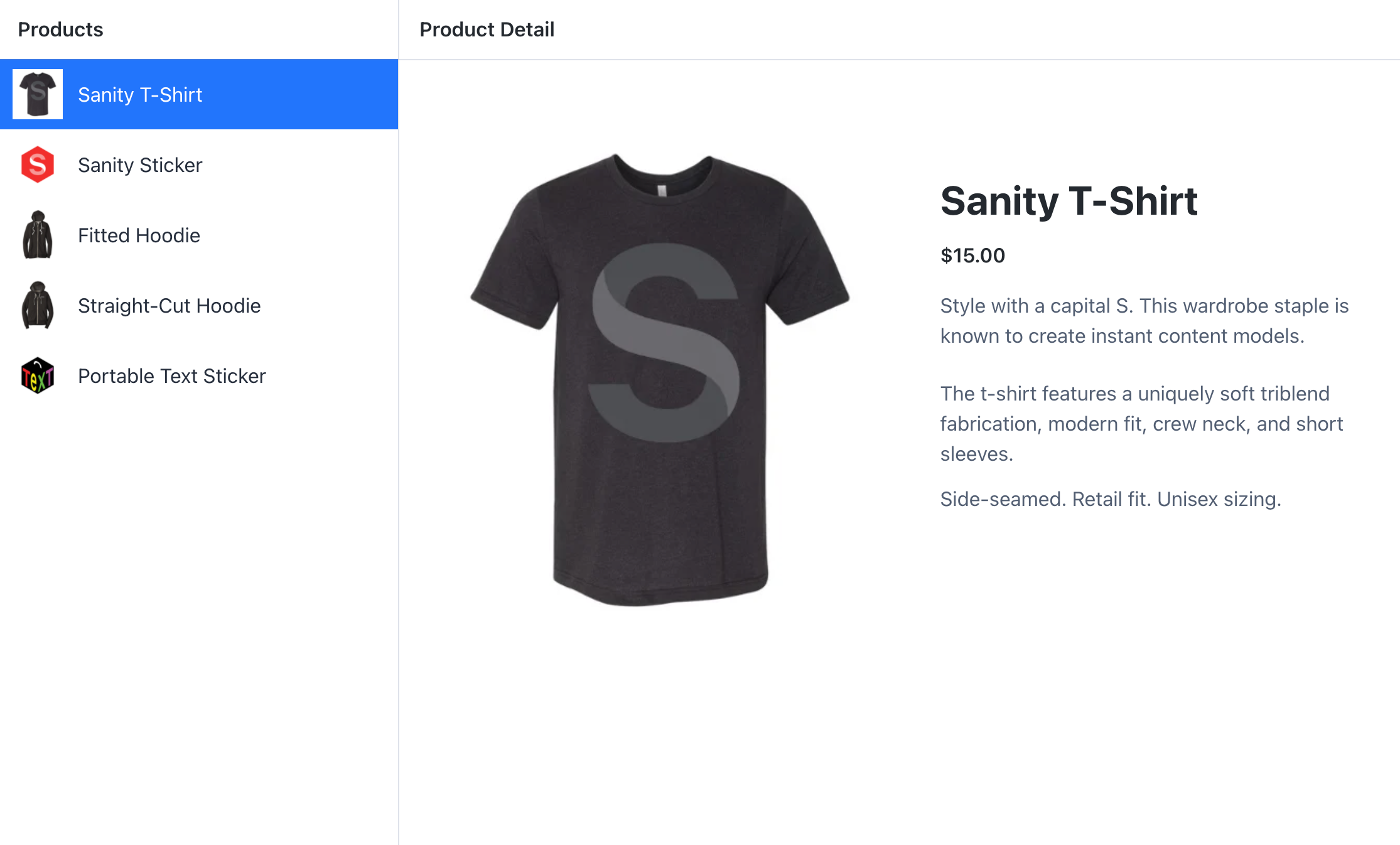 Sanity swag store with t-shirt