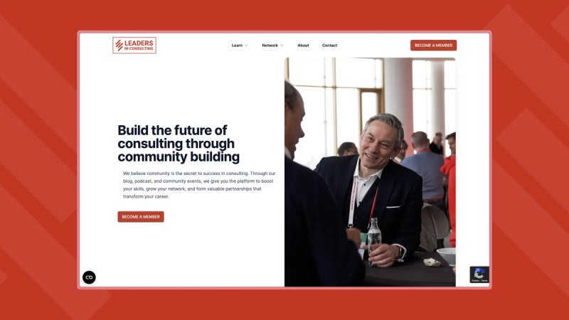 A screen shot of the homepage with an image of one of the networking events
