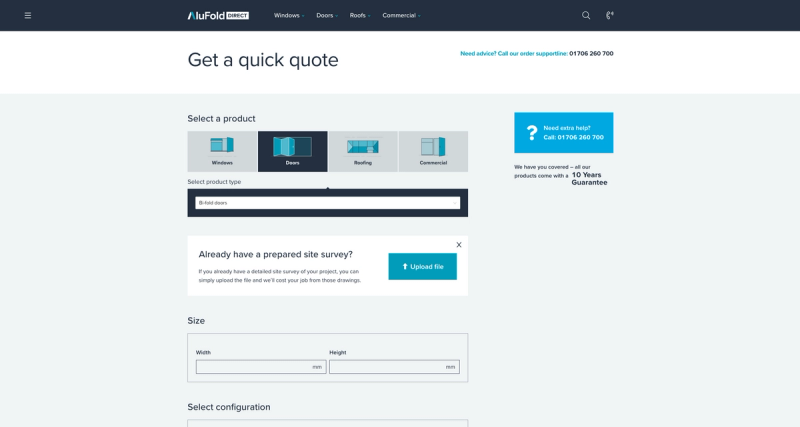 Image of the alufolddirect.co.uk quote system