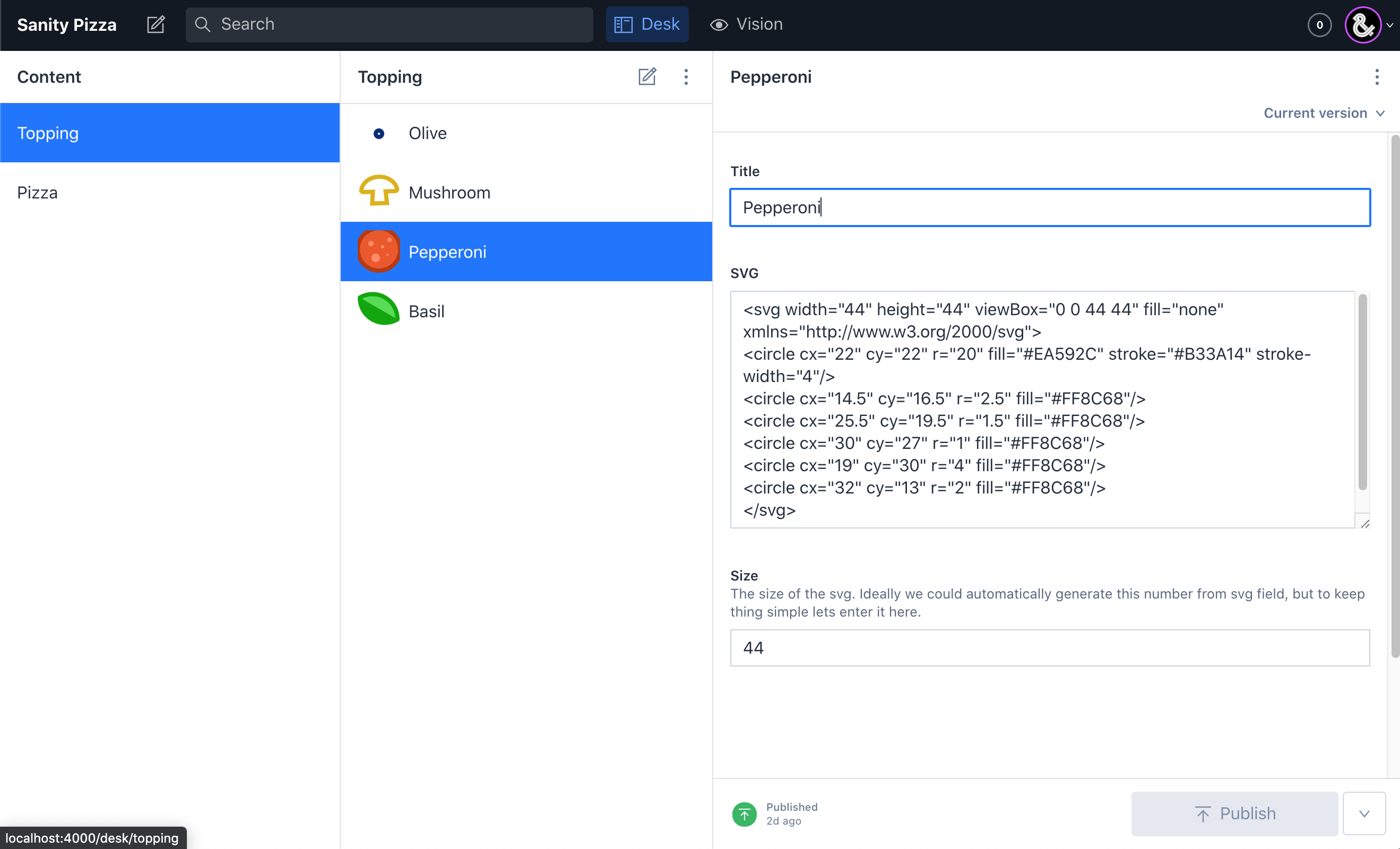 View of the studio with the schema applied