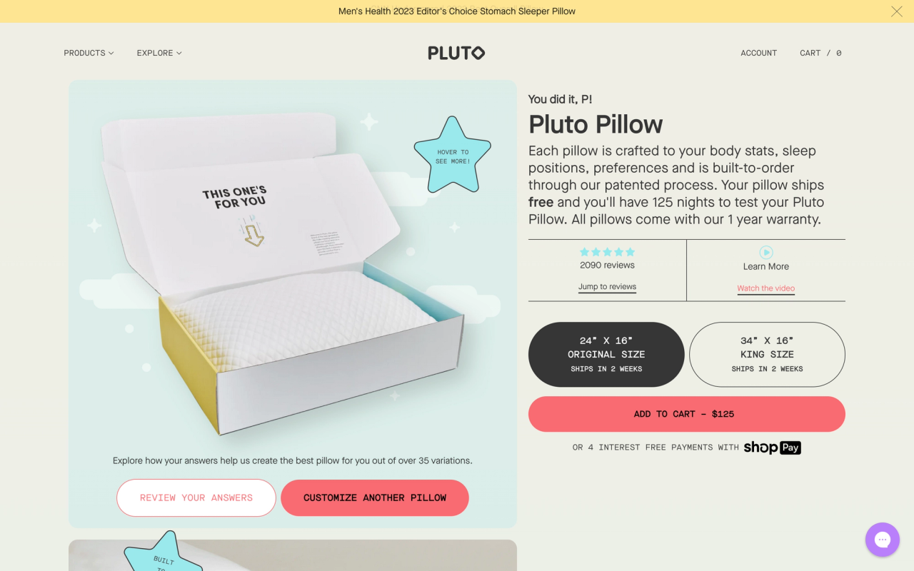 Pluto Pillow made with Sanity.io