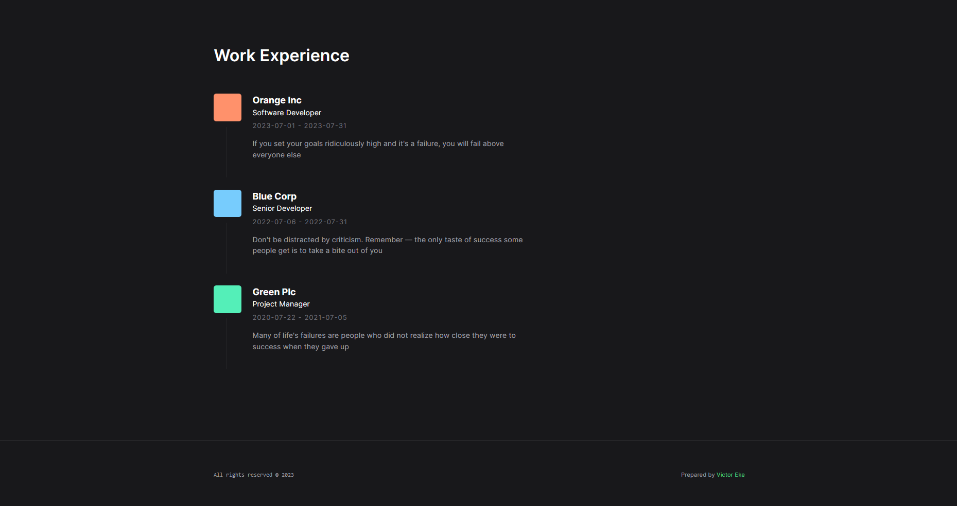 work experience section