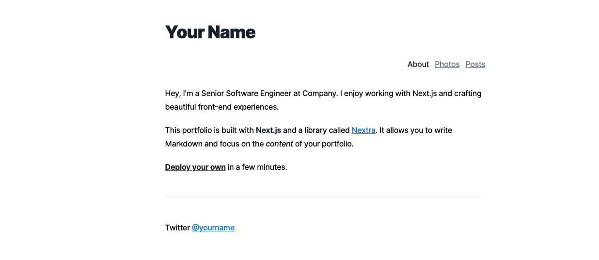 A developer portfolio template featuring a screenshot of an email message on a computer screen.