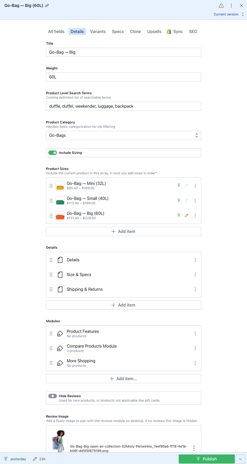 Product landing general configuration and extensibility + modular components