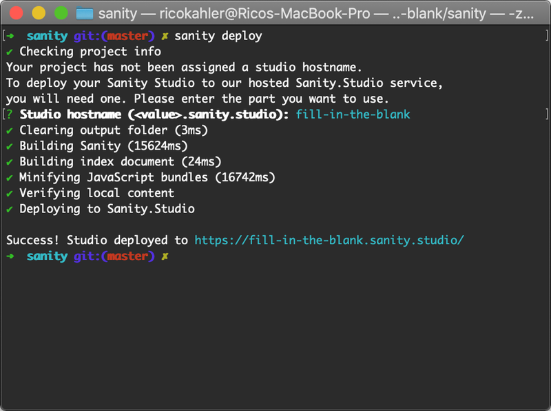 Screenshot of the Sanity CLI after a deploy