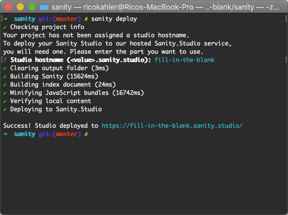 Screenshot of the Sanity CLI after a deploy