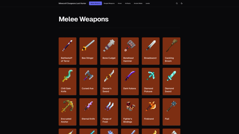 Melee Weapons index