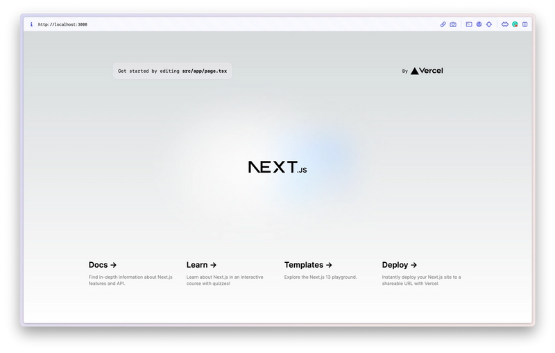 The default home page of a new Next.js 13 project