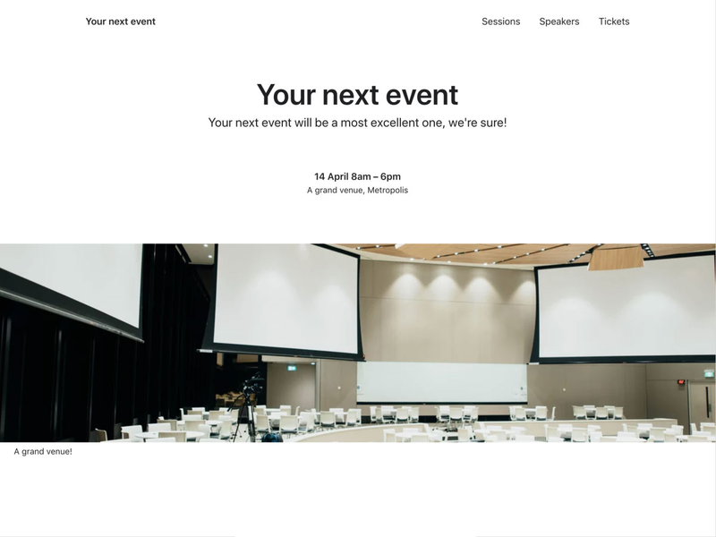 The home page for the event website