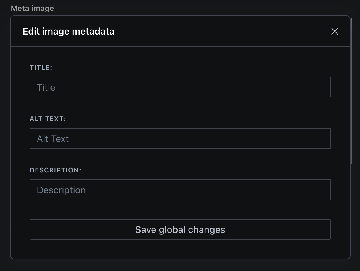 Screenshot of the modal with its fields for title, altText and description