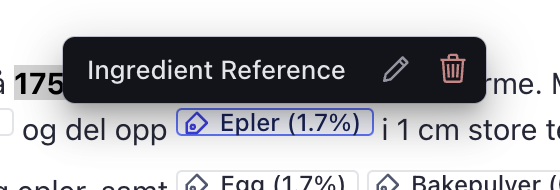 Reference to ingredients inside portable text.