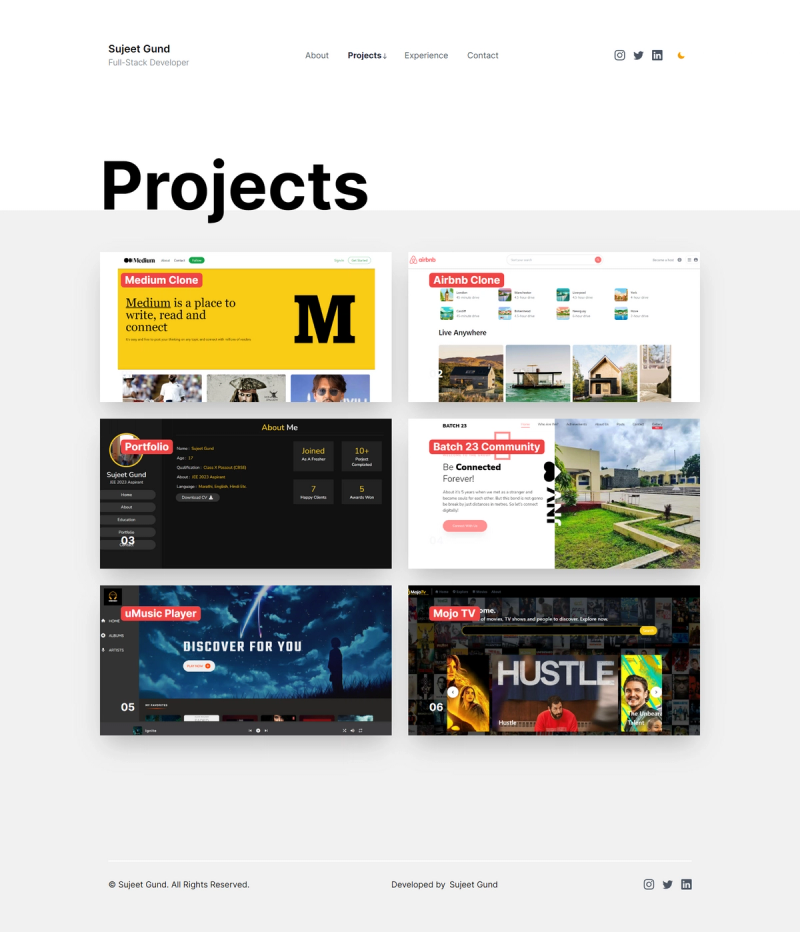 Projects Page