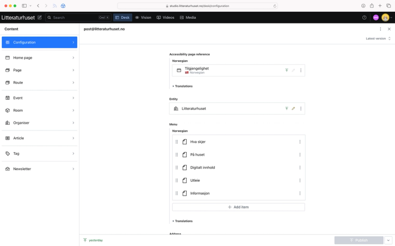 A global configuration. Most fields are translatable.