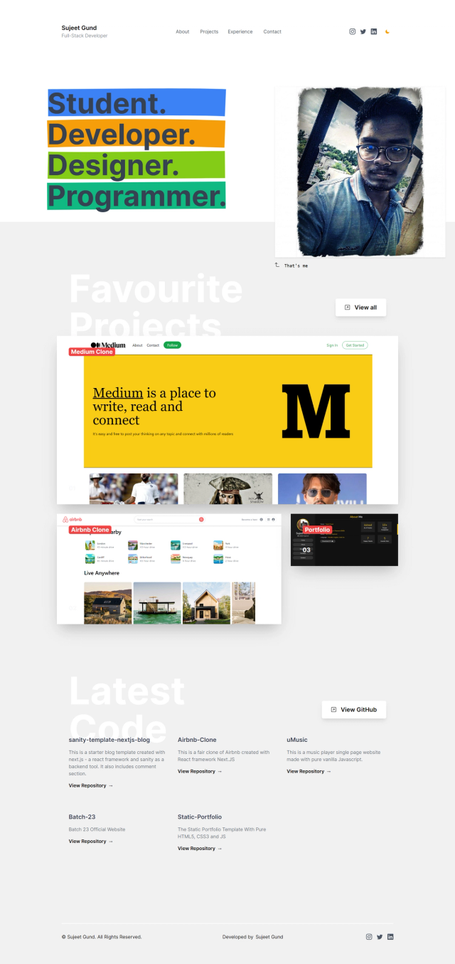 Portfolio Template With Next.JS - made with Sanity.io