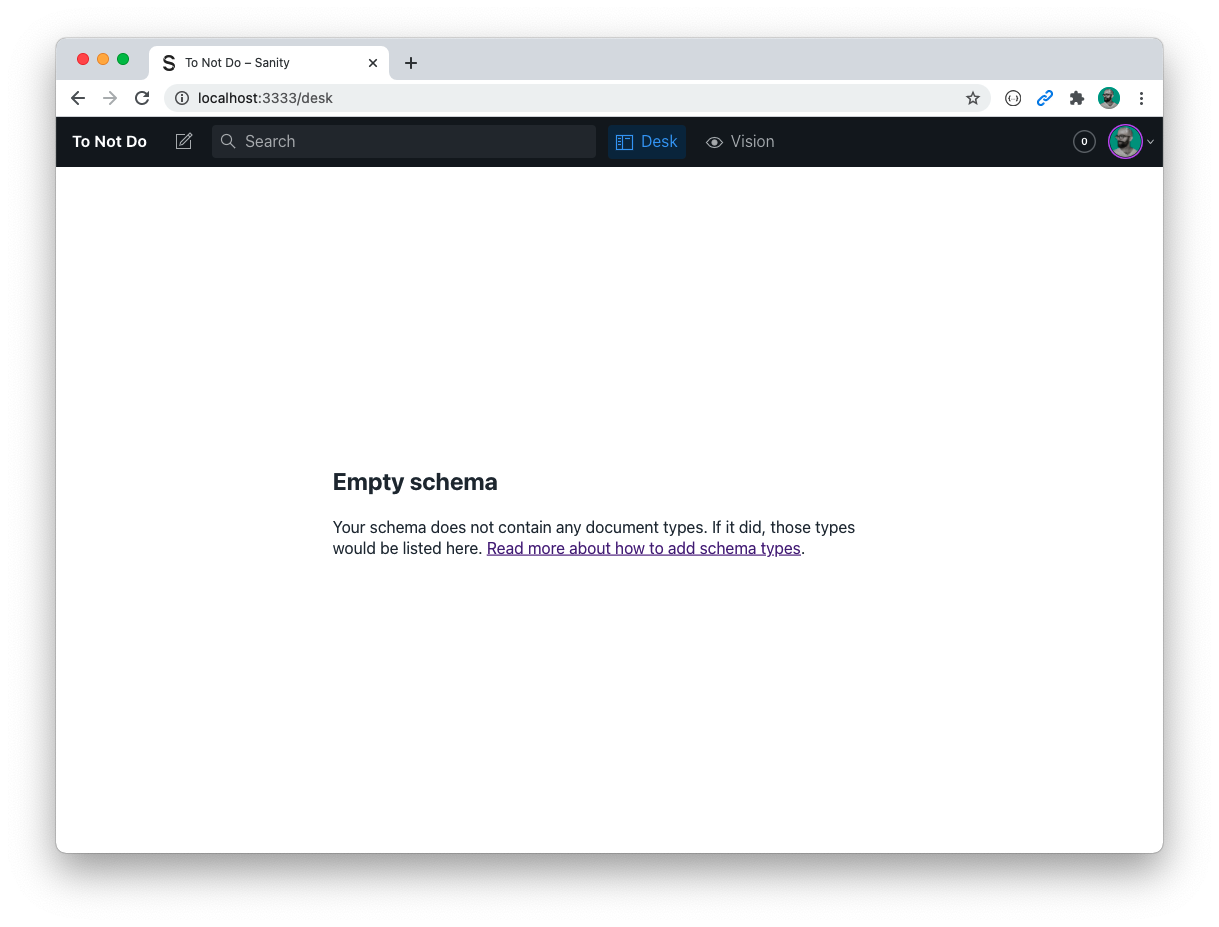 Sanity Studio with empty schema